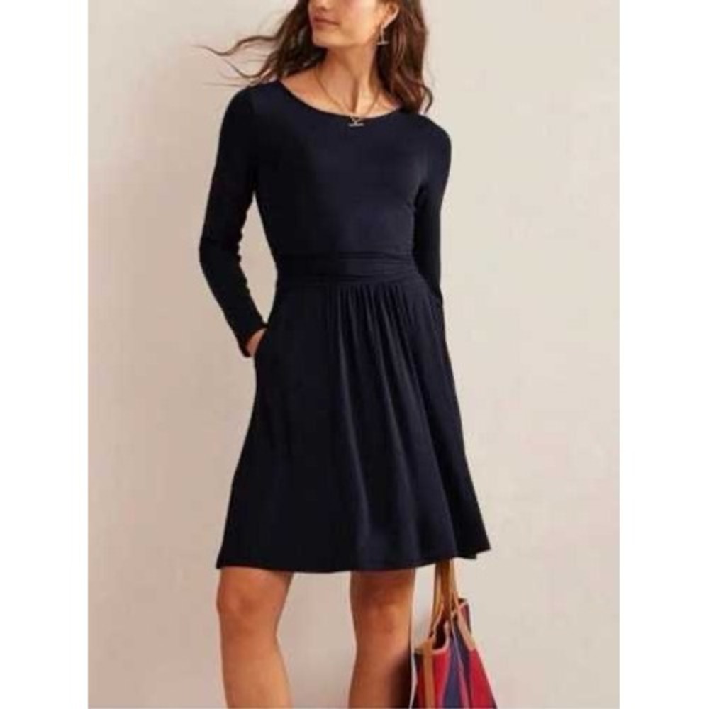 Boden Abigail Black Ruched Waist Long Sleeve Jersey Dress Size 6